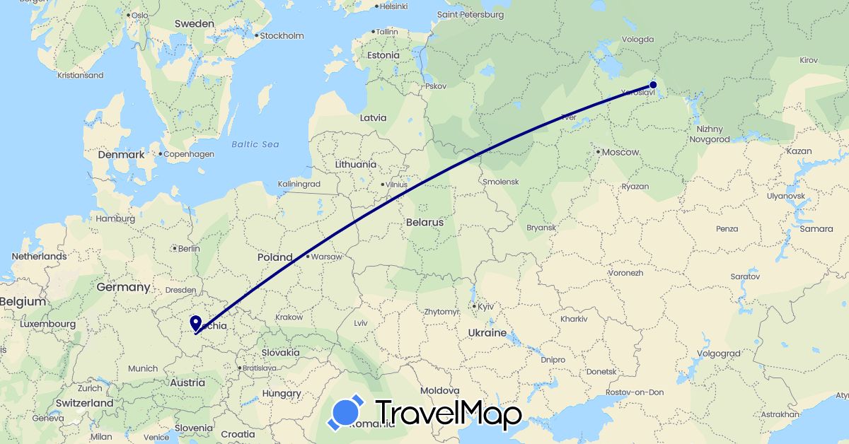 TravelMap itinerary: driving in Czech Republic, Russia (Europe)